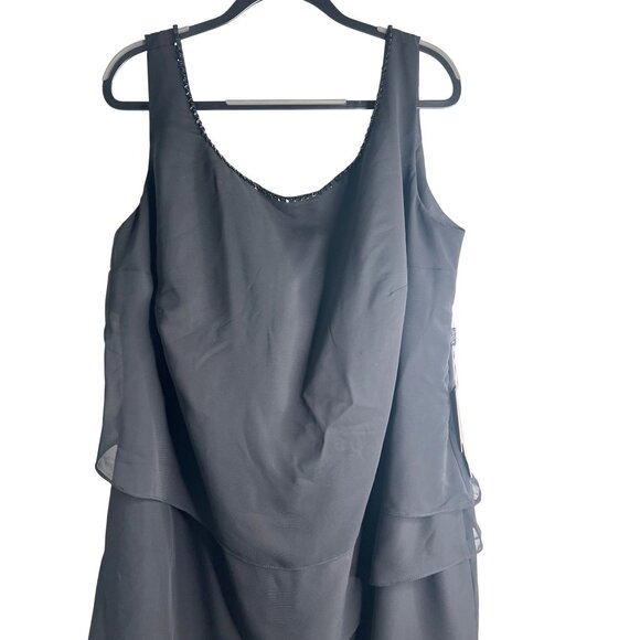 JJ's House Womens Black Tiered Chiffon Evening Dress With Beaded Neckline 26W - Picture 5 of 13